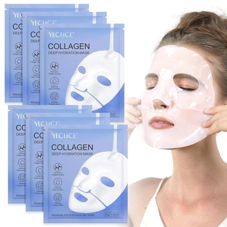 offerta a tempo: set di 6 maschere al collagene anti rughe per il viso — 44% da 14,99 € a 8,43 €
