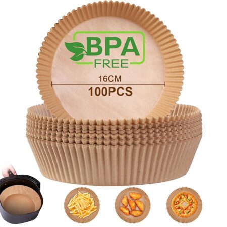 offerta a tempo: aiqinu carta forno per friggitrice ad aria,100 pezzi 16 20 cm carta pergamena rotondo food — 20% da 8,49 € a 6,79 €