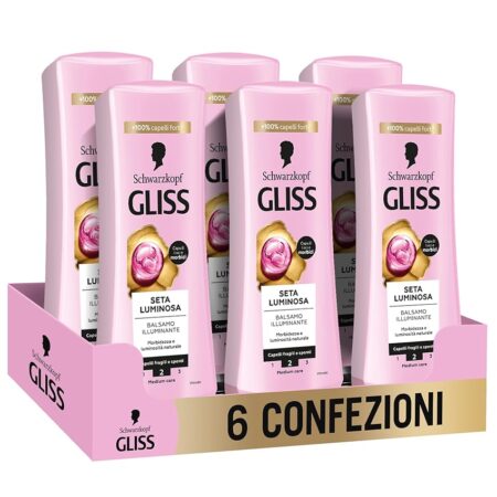offerta a tempo: schwarzkopf gliss seta luminosa balsamo illuminante, 6 confezioni da 200ml — 32% da 15,54 € a 10,50 €
