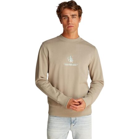 offerta a tempo: calvin klein uomo felpa shadow logo crew neck regular fit, beige (aluminum) — 36% da 79,90 € a 50,97 €