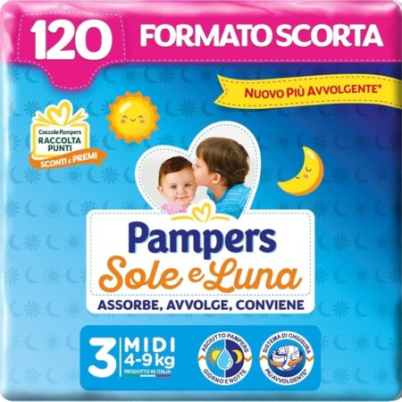 offerta a tempo: pampers sole e luna pannolini midi, taglia 3 (4 9 kg) — 26% da 32,35 € a 23,94 €