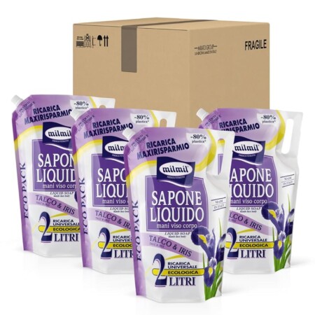 offerta a tempo: milmil ricarica per sapone liquido 4 pezzi x 2l (8l) — 56% da 21,90 € a 9,56 €