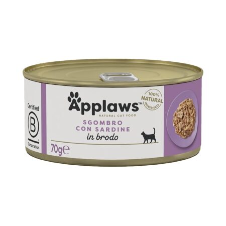offerta a tempo: applaws cibo umido naturale per gatti 100% naturale, sgombro con sardine in brodo per gatti adulti — 11% da 25,49 € a 22,59 €