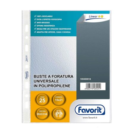 offerta a tempo: favorit 100460018 buste foratura universale 25 buste, 15 x 21 cm — 10% da 4,31 € a 3,88 €