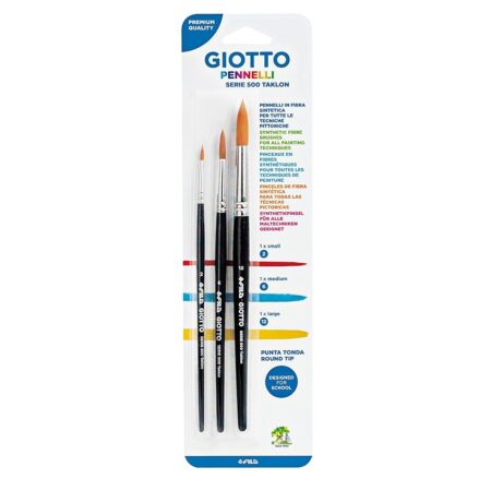 offerta a tempo: giotto set 3 pennelli taklon 500 punta tonda fibra sintetica, colore neutro — 16% da 8,70 € a 7,29 €