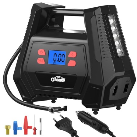 offerta a tempo: oasser compressore aria portatile 12v ac/240v dc da 150 psi con 5 adattatori per ugelli — 10% da 39,99 € a 36,09 €