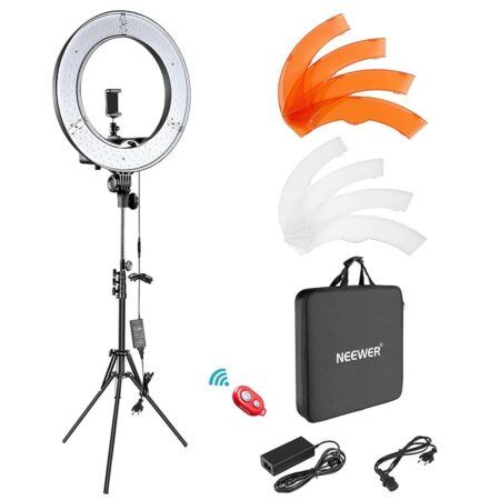 offerta a tempo: neewer foto/video luce led anulare 48cm esterno, 52w 5500k dimmerabile con light stand — 9% da 113,99 € a 103,99 €