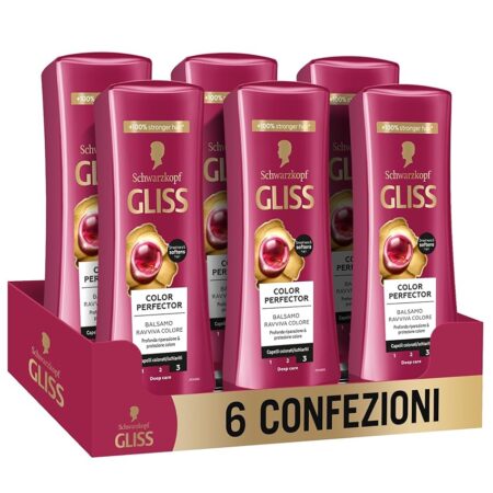 offerta a tempo: schwarzkopf gliss color perfector balsamo ravviva colore, 6 confezioni da 200ml — 32% da 15,54 € a 10,50 €