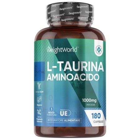 offerta a tempo: taurina integratore 1000mg per dose, 180 capsule con l taurina polvere vegana (3 mesi di scorta) — 5% da 19,99 € a 18,99 €
