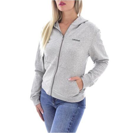 offerta a tempo: calvin klein felpa con cappuccio e cerniera donna zip, grigio (snow heather) — 24% da 74,90 € a 56,93 €