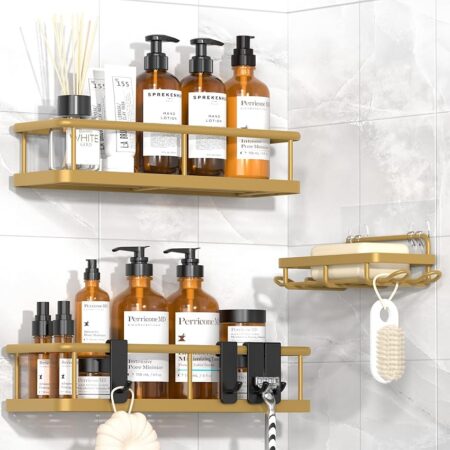 offerta a tempo: yasonic 3 pezzi mensola doccia senza foratura, portaoggetti doccia con 4 ganci removibili — 20% da 25,99 € a 20,89 €