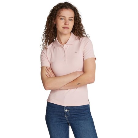 offerta a tempo: tommy hilfiger donna maglietta polo maniche corte slim fit, rosa (delicate pink) — 17% da 47,00 € a 39,00 €