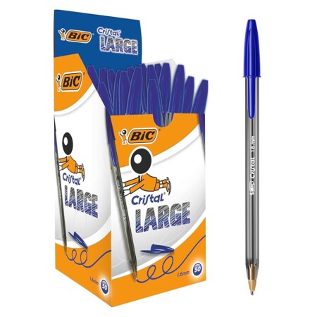 offerta a tempo: bic penne blu a sfera, cristal large — 40% da 15,10 € a 9,09 €