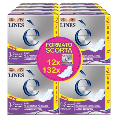 offerta a tempo: lines È lungo con ali: 132 assorbenti ipoallergenici in lactifless per flussi intensi. — 30% da 52,70 € a 36,99 €