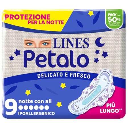 offerta a tempo: lines petalo assorbenti ultrasottile notte, 9 pezzi — 32% da 2,10 € a 1,42 €