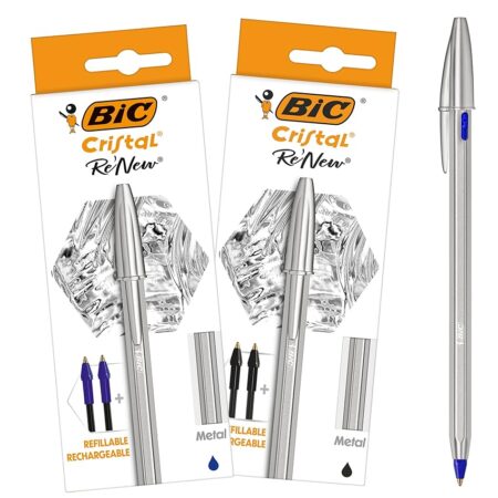 offerta a tempo: bic cristal re'new, penne a sfera ricaricabile in metallo — 15% da 13,39 € a 11,39 €
