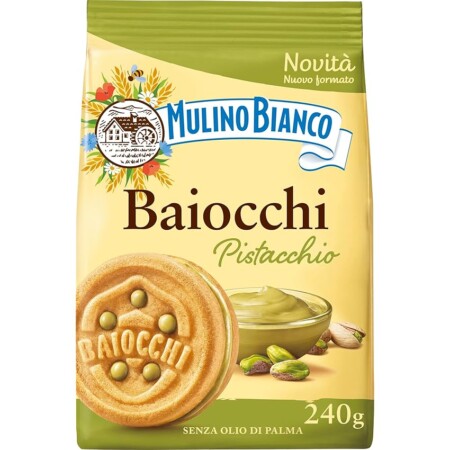 offerta a tempo: mulino bianco biscotti baiocchi al pistacchio, biscotti con pistacchio e pastafrolla — 28% da 3,45 € a 2,49 €
