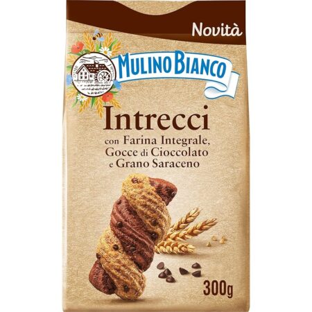 offerta a tempo: mulino bianco biscotti intrecci con farina integrale, gocce di cioccolato e grano saraceno 300gr. — 38% da 2,99 € a 1,84 €