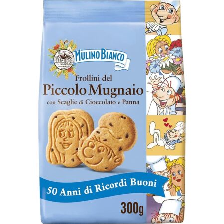 offerta a tempo: mulino bianco biscotti del piccolo mugnaio con scaglie di cioccolato e panna 300gr. — 38% da 2,99 € a 1,84 €