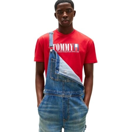 offerta a tempo: tommy jeans uomo t shirt maniche corte flag tee regular fit, rosso (sapphire red) — 29% da 29,90 € a 21,09 €