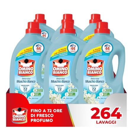 offerta a tempo: omino bianco detersivo lavatrice liquido 264 lavaggi (6 flaconi) — 48% da 46,19 € a 23,94 €