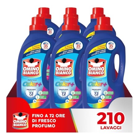 offerta a tempo: omino bianco detersivo lavatrice liquido color+, 210 lavaggi — 25% da 23,94 € a 17,94 €