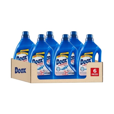 offerta a tempo: deox detersivo lavatrice liquido 144 lavaggi (6 flaconi) — 34% da 29,94 € a 19,74 €