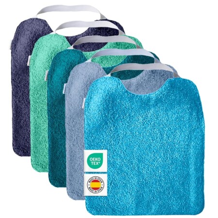 offerta a tempo: mimuselina | set di 5 bavaglini asilo con elastico | bavette spugna assorbente e retro — 15% da 29,50 € a 25,07 €