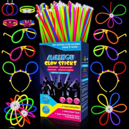 offerta a tempo: millegu 230 fluo party kit, 100 braccialetti luminosi fluorescenti bambini adulti — 20% da 15,99 € a 12,74 €