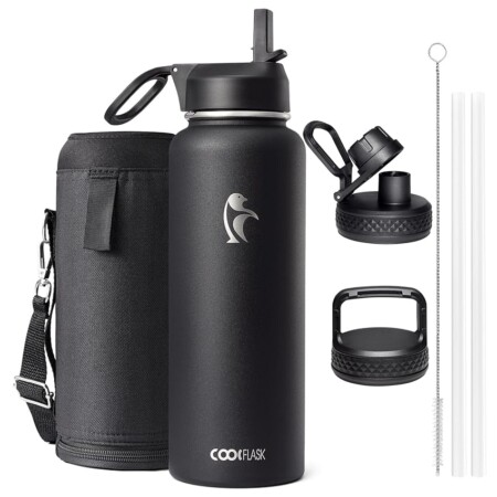 offerta a tempo: coolflask 1180ml borraccia isolata con cannuccia e 3 coperchi — 10% da 27,99 € a 25,26 €