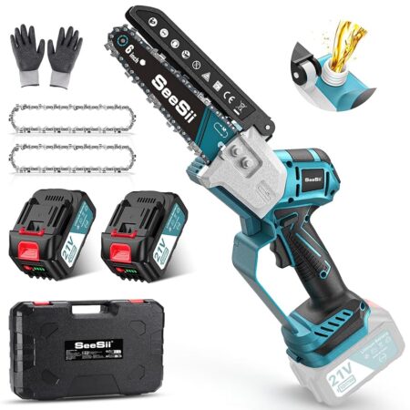 offerta a tempo: seesii motosega a batteria 6 pollici, mini motosega senza spazzole con 2 * 4000 mah batterie — 33% da 89,99 € a 59,99 €