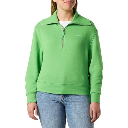 offerta a tempo: tommy hilfiger felpa con cerniera donna 1985 mezza zip, verde (spring lime) — 40% da 149,90 € a 90,60 €