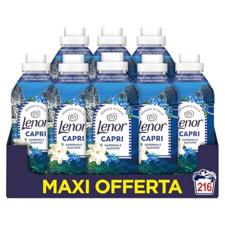 offerta a tempo: lenor ammorbidente concentrato essenze d’italia 216 lavaggi (8 flaconi x 27 lavaggi) — 49% da 34,99 € a 17,99 €
