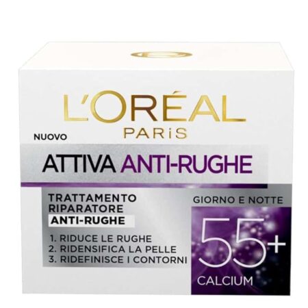 offerta a tempo: l'orÉal attiva antirughe 55+ crema viso donna antirughe riparatrice giorno con calcium — 38% da 8,99 € a 5,59 €