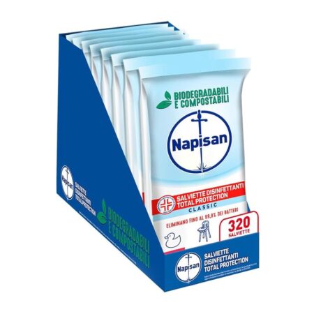 offerta a tempo: napisan salviette disinfettanti total protection, confezione da 8 pacchi x 40 salviette — 23% da 24,99 € a 19,12 €