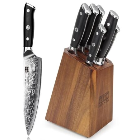 offerta a tempo: shan zu ceppo coltelli da cucina set, set coltelli da chef con portacoltelli,7 pezzi — 17% da 289,99 € a 239,99 €