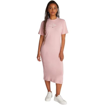offerta a tempo: tommy hilfiger donna abito a t shirt script lunghezza midi, rosa (foggy pink) — 31% da 99,90 € a 68,46 €