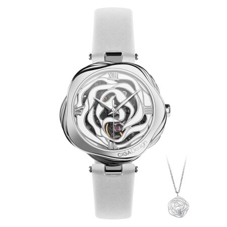offerta a tempo: ciga design danish rose orologio da donna, orologio meccanico scheletrato bianco alla moda — 50% da 420,00 € a 210,00 €