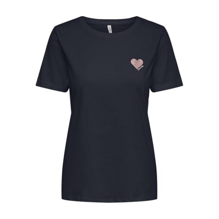 offerta a tempo: only onlkita life s/s logo top noos t shirt, night sky/stampa: rosa oro glitter heart — 20% da 14,99 € a 11,99 €