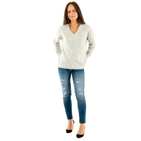 offerta a tempo: only onlcamilla v neck l/s pullover knt noos, grigio (light grey melange) — 25% da 29,99 € a 22,41 €