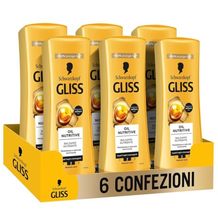 offerta a tempo: schwarzkopf gliss oil nutritive balsamo nutriente, 6 confezioni da 200ml — 32% da 15,54 € a 10,50 €