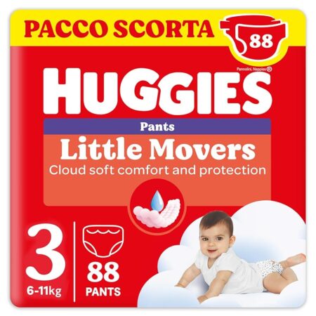 offerta a tempo: huggies little movers pannolini mutandina taglia 3 (6 11 kg) — 38% da 33,59 € a 20,85 €