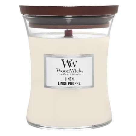 offerta a tempo: woodwick candela profumata hourglass media con stoppino crepitante | lino | durata — 20% da 27,90 € a 22,29 €