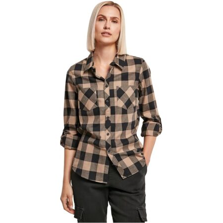 offerta a tempo: urban classics camicia da donna in flanella a quadretti, nero/softtaupe — 14% da 34,90 € a 29,99 €
