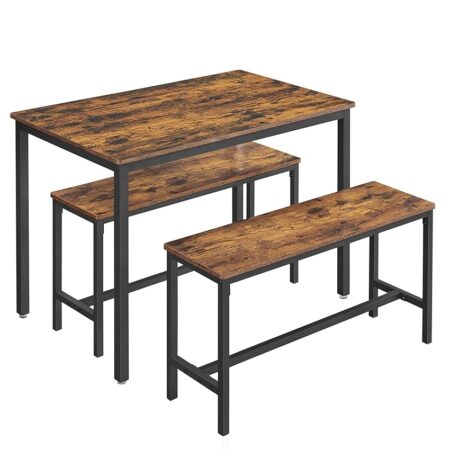 offerta a tempo: vasagle tavolino da pranzo con 2 panche, set di 3 pezzi — 42% da 138,99 € a 79,99 €