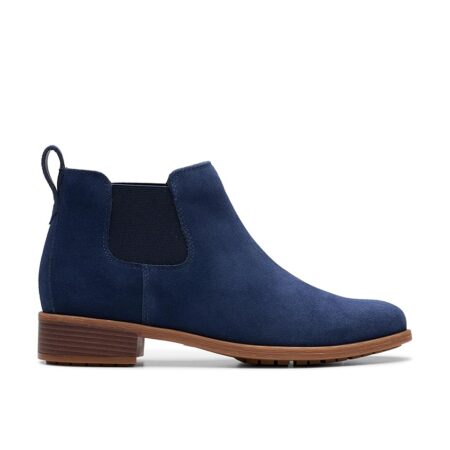 offerta a tempo: clarks premium havisham top chelsea stivale da donna, blu navy scamosciato — 5% da 110,00 € a 104,49 €