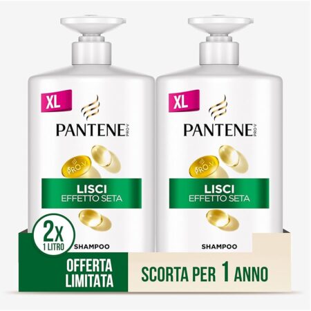offerta a tempo: pantene pro v shampoo lisci effetto seta per capelli crespi e opachi 2 pezzi x 1l — 48% da 39,99 € a 20,99 €