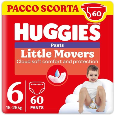 offerta a tempo: huggies little movers 60 pannolini mutandina taglia 6 (15 25kg) — 45% da 33,59 € a 18,58 €