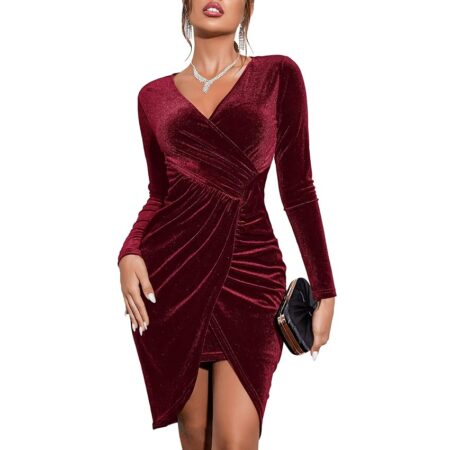 offerta a tempo: zeagoo abito donna elegante velluto scollo a v abito cocktail maniche lunghe vita — 11% da 34,99 € a 30,99 €