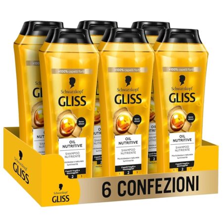 offerta a tempo: schwarzkopf gliss oil nutritive shampoo nutriente, 6 confezioni da 250ml — 23% da 15,54 € a 11,94 €